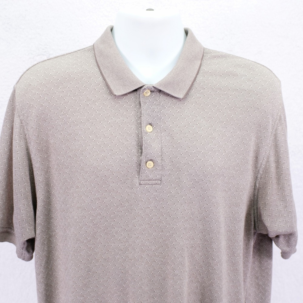 Catalina Beige Tan Geomentric Knit Collared Polo Shirt Short Fitted Sleeve Cotto